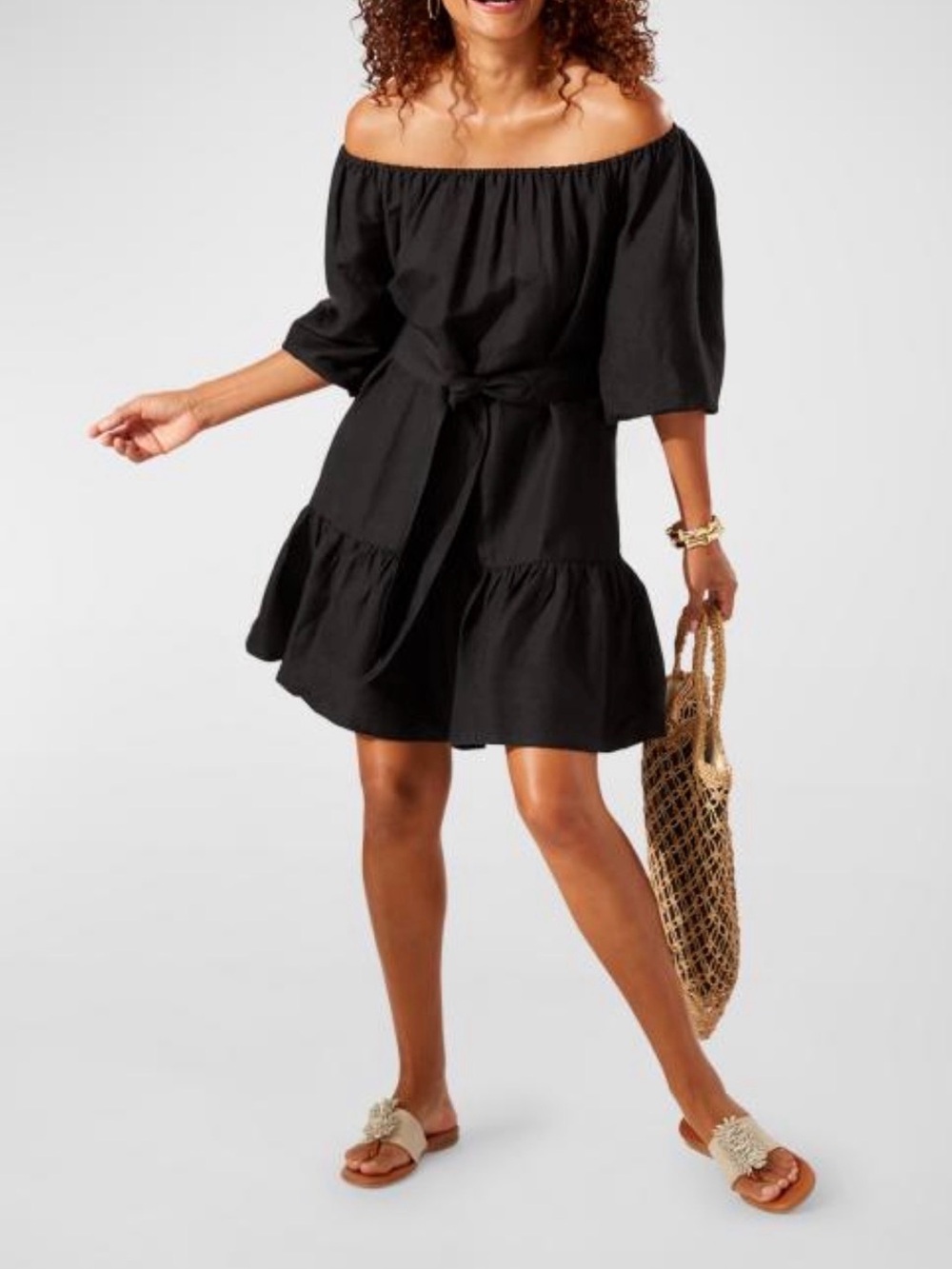 Tommy Bahama St. Lucia Off Shoulder Tiered Dress Black XL NWT